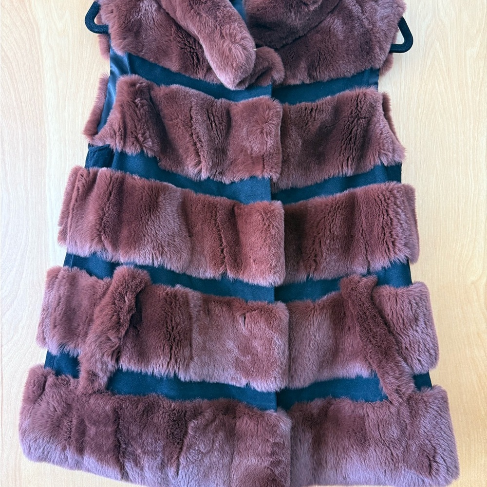 Diane Von Furstenberg Brown Fur Vest with Black Suede Trim